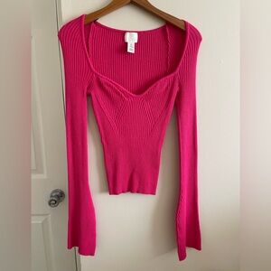 H&M Fuchsia Ribbed Long Sleeve Top